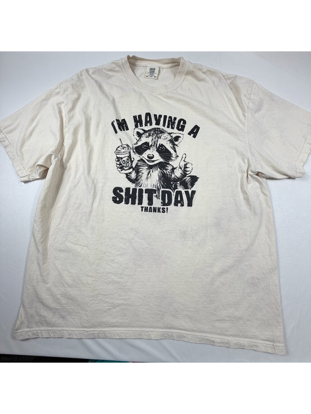 Comfort Colors 3XL Cream Graphic T-Shirt with Raccoon and Text Print